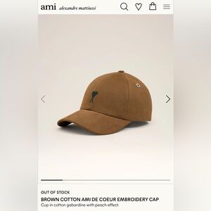 Ami Paris BROWN (Hazelnut) COTTON AMI DE COEUR EMBROIDERY CAP / HAT